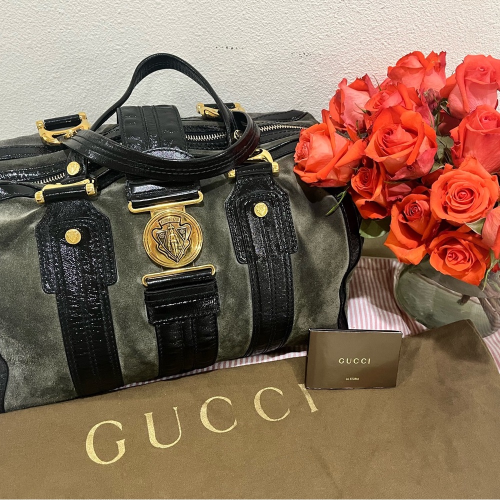 Gucci Black and Brown Travel Bag with Gold Hardware